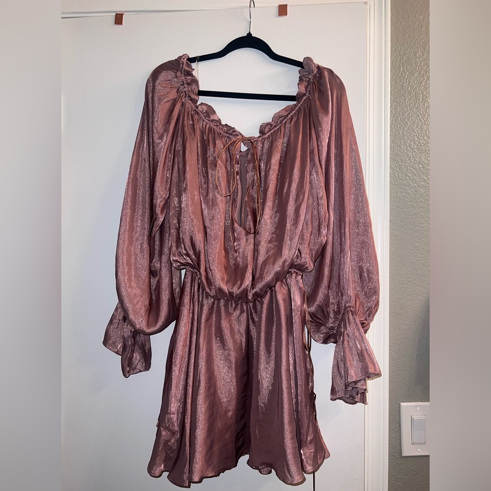 House of CB Dusty Rose Satin Off-Shoulder Mini Dress - Picture 8 of 9